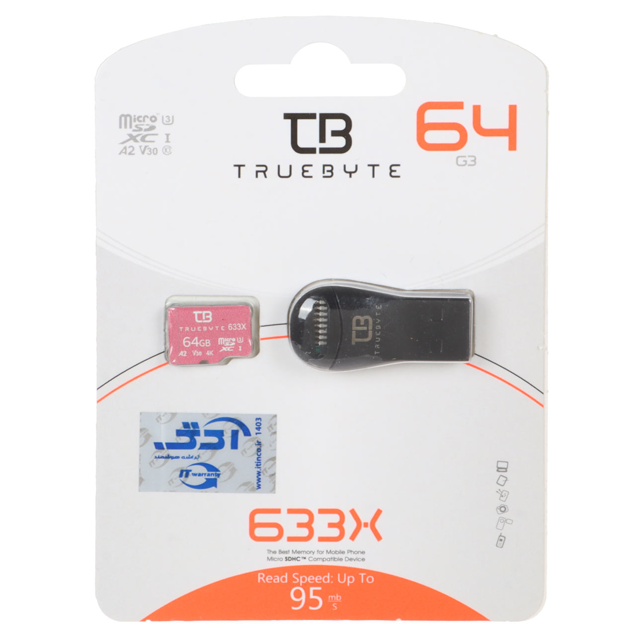 رم  TRUEBYTE microSDXC & Card Reader U3 Class 10 633X -95MB/s - 64GB